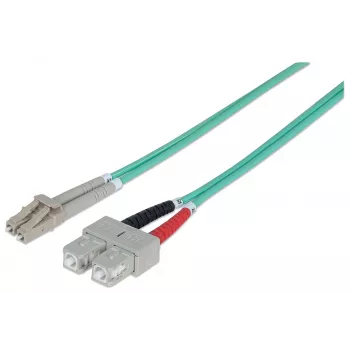 Intellinet Fiber Optic Patch Cable, OM3, LC/SC, 3m, Aqua, Duplex, Multimode, 50/125 µm, LSZH, Fibre, Lifetime Warranty