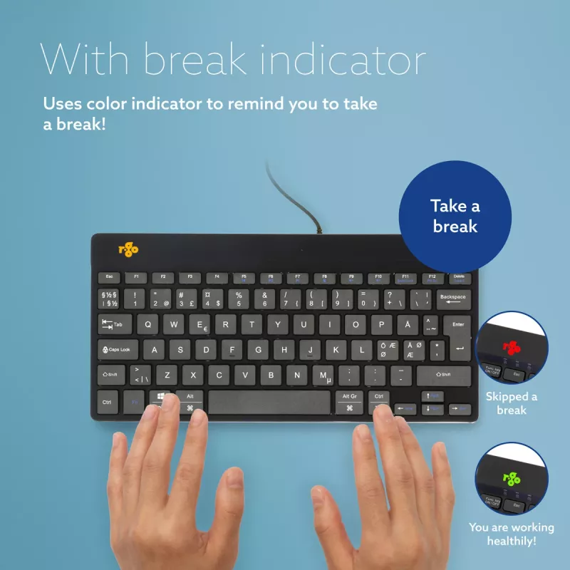 R-Go Tools Ergonomic keyboard R-Go Compact Break, compact keyboard with break software, QWERTY (NORDIC), wired, black
