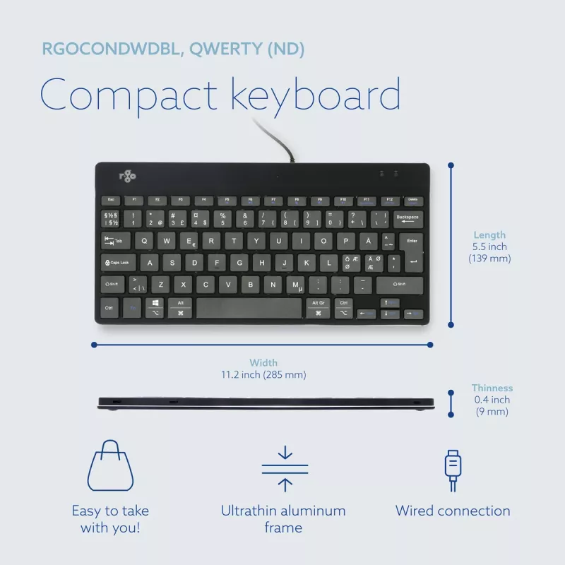 R-Go Tools Ergonomic keyboard R-Go Compact Break, compact keyboard with break software, QWERTY (NORDIC), wired, black