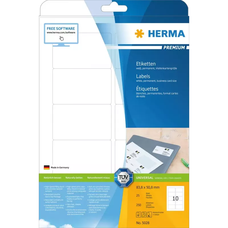 Self-adhesive printer label HERMA Labels Premium A4 83.8x50.8 mm