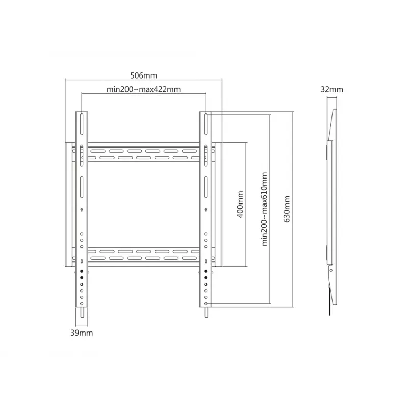 Wallmount MULTIBRACKETS M Universal HD Portrait wall bracket for 60 inch–100 inch screens, VESA 200x200–400x600, load 100 kg, black