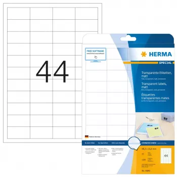 Self-adhesive printer label HERMA Labels transparent matt A4 48.3x25.4 mm film 1100 pcs