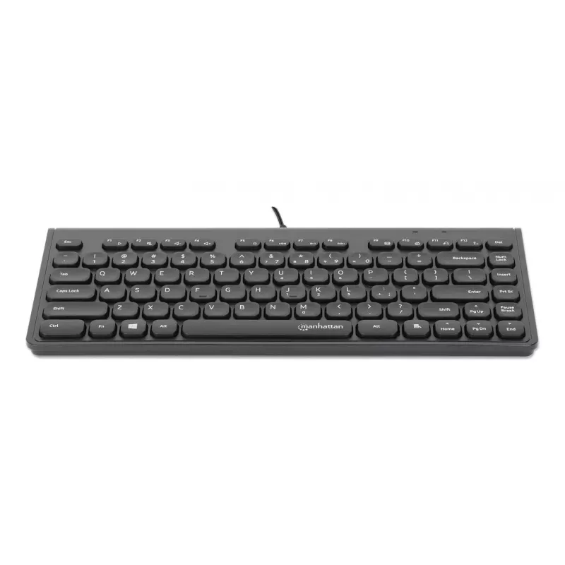 Manhattan Slim Wired USB Mini Keyboard, 12 Multimedia/Function Keys, Built-in 1.5 m (5 ft.) USB-A Cable, Compact, Low-Profile Format, for PC and Laptop, Black