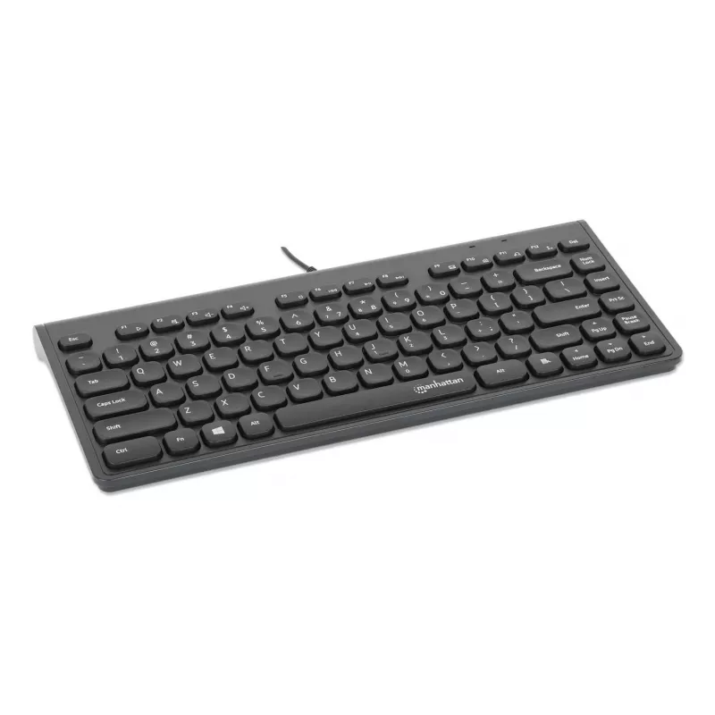 Manhattan Slim Wired USB Mini Keyboard, 12 Multimedia/Function Keys, Built-in 1.5 m (5 ft.) USB-A Cable, Compact, Low-Profile Format, for PC and Laptop, Black