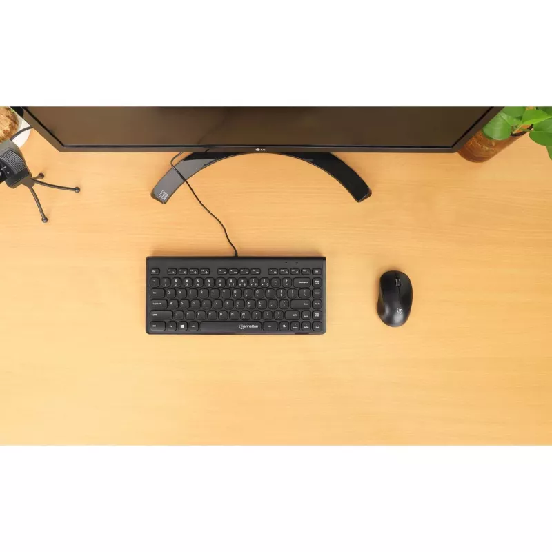 Manhattan Slim Wired USB Mini Keyboard, 12 Multimedia/Function Keys, Built-in 1.5 m (5 ft.) USB-A Cable, Compact, Low-Profile Format, for PC and Laptop, Black
