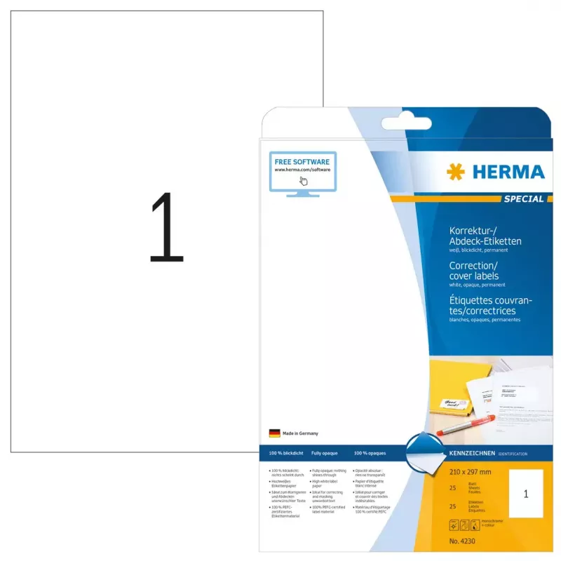 Self-adhesive labels HERMA A4 210x297 mm 25 pcs.