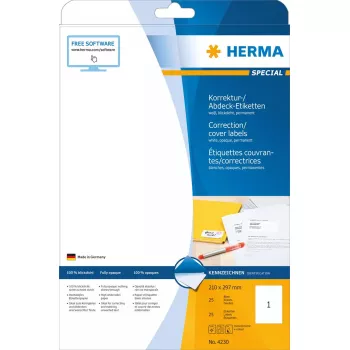 Self-adhesive labels HERMA A4 210x297 mm 25 pcs.