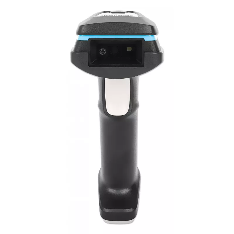 Manhattan Wireless 2D Handheld Barcode Scanner, 250mm Scan Depth, up to 80m effective range (line of sight), Max Ambient Light 100,000 lux (sunlight), Black, Charging cable (USB-A to USB-C into device) 1m included, Three Year Warranty