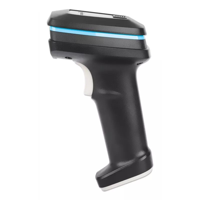 Manhattan Wireless 2D Handheld Barcode Scanner, 250mm Scan Depth, up to 80m effective range (line of sight), Max Ambient Light 100,000 lux (sunlight), Black, Charging cable (USB-A to USB-C into device) 1m included, Three Year Warranty