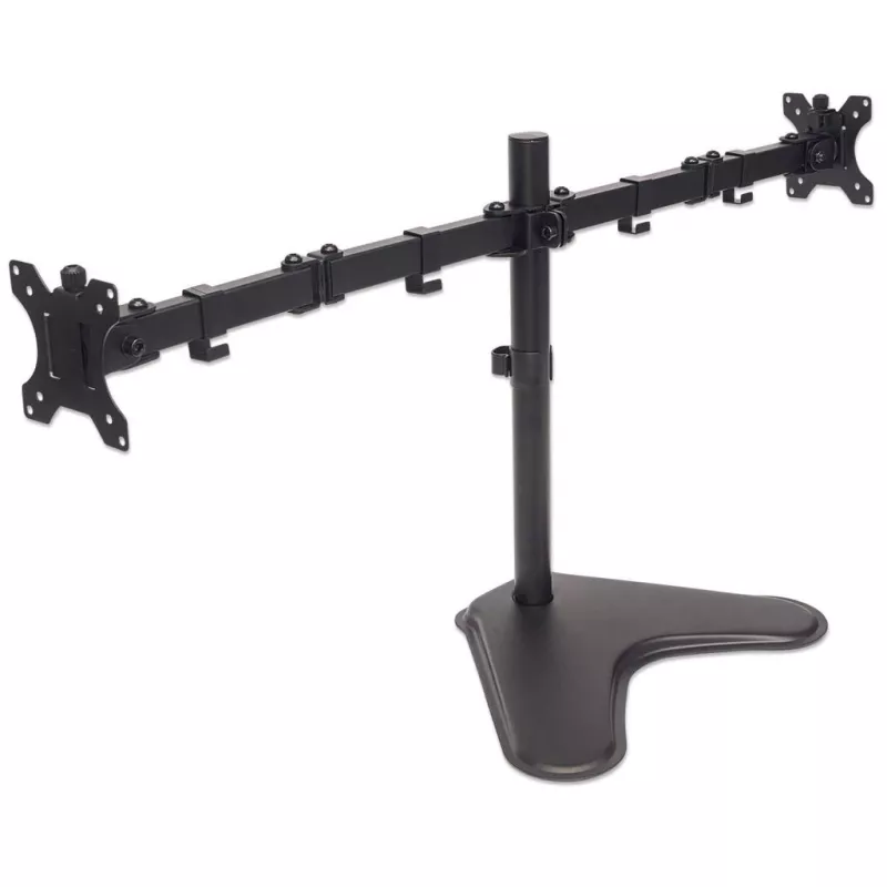 Manhattan Dual Desk Mount for TV & Monitors (Full Motion), Stand Assembly, For screens: 10-27 inch, VESA compatibility: 75x75 and 100x100mm - check the dimensions of the four mounting holes on back of screen to ensure it fits, Max 8kg (each), Black, Bracket