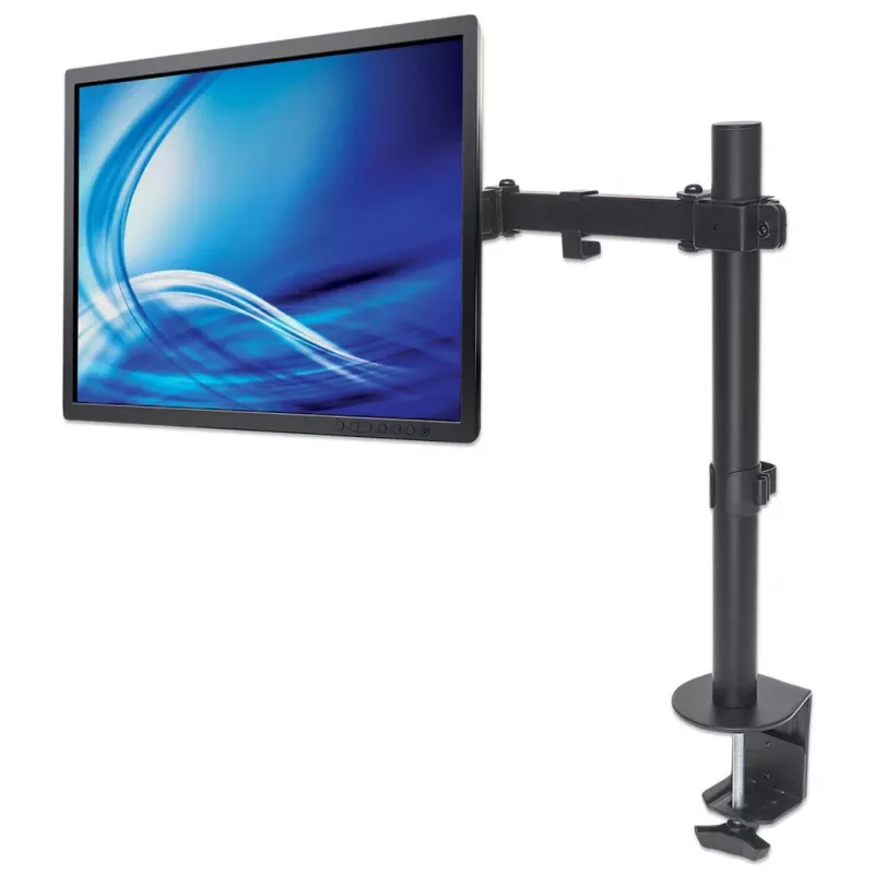 Manhattan Desk Mount for TV & Monitors (Full Motion), For screens 13 inch to 27 inch, Clamp fitting to desk, VESA compatibility: 75x75mm and 100x100mm - check the dimensions of the four mounting holes on back of screen to ensure it fits, Max 8kg, Bracket, Lifetime Warranty
