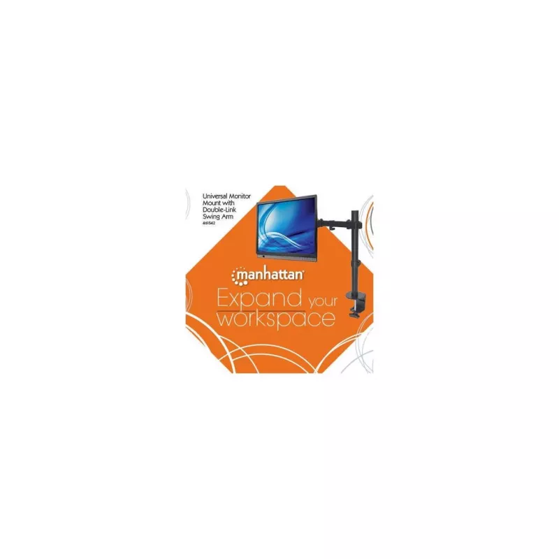 Manhattan Desk Mount for TV & Monitors (Full Motion), For screens 13 inch to 27 inch, Clamp fitting to desk, VESA compatibility: 75x75mm and 100x100mm - check the dimensions of the four mounting holes on back of screen to ensure it fits, Max 8kg, Bracket, Lifetime Warranty
