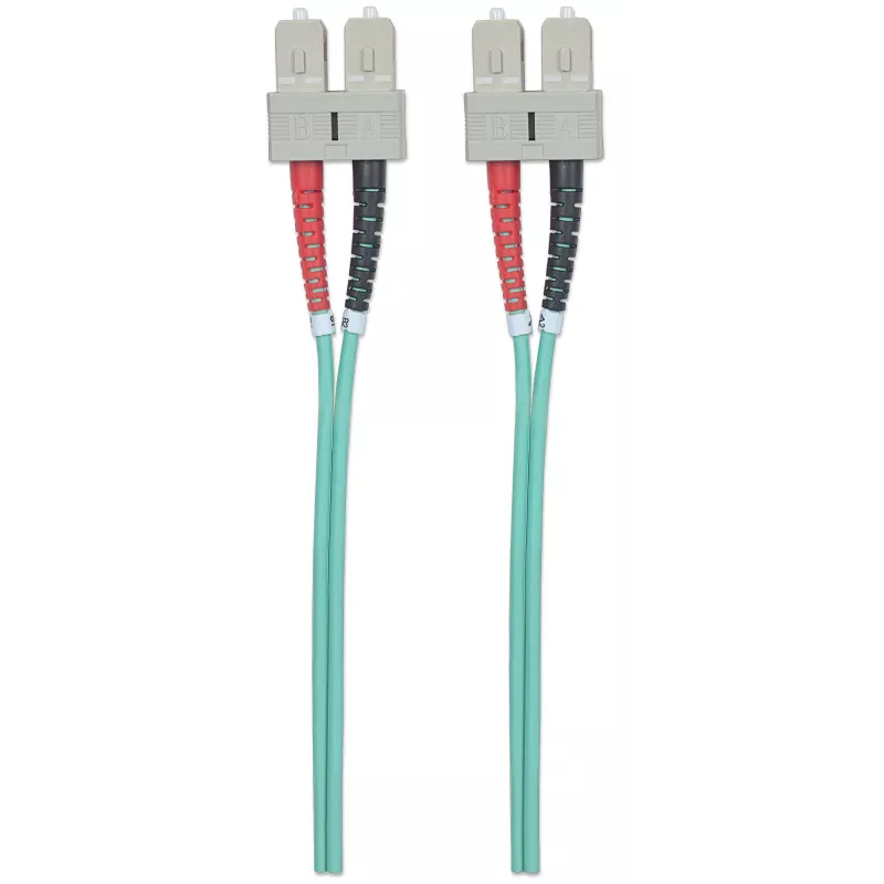 Intellinet Fiber Optic Patch Cable, OM3, SC/SC, 1m, Aqua, Duplex, Multimode, 50/125 µm, LSZH, Fibre, Lifetime Warranty
