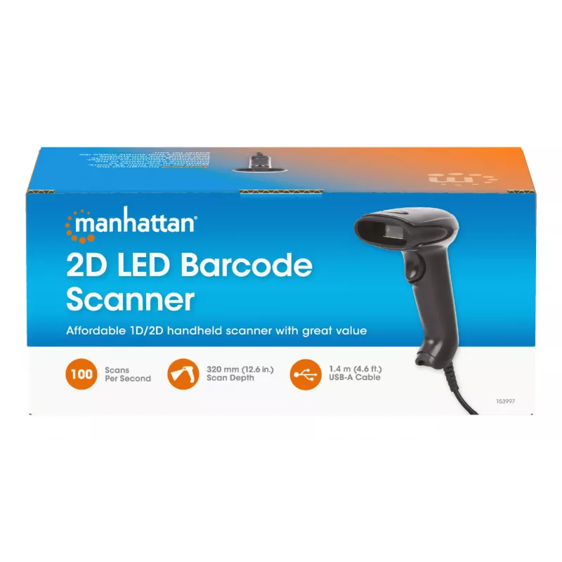 Manhattan Contact CCD Handheld Barcode Scanner, USB, 60mm Scan Width, Cable 152cm, Max Ambient Light 5,000 lux (sunlight), Black, Three Year Warranty