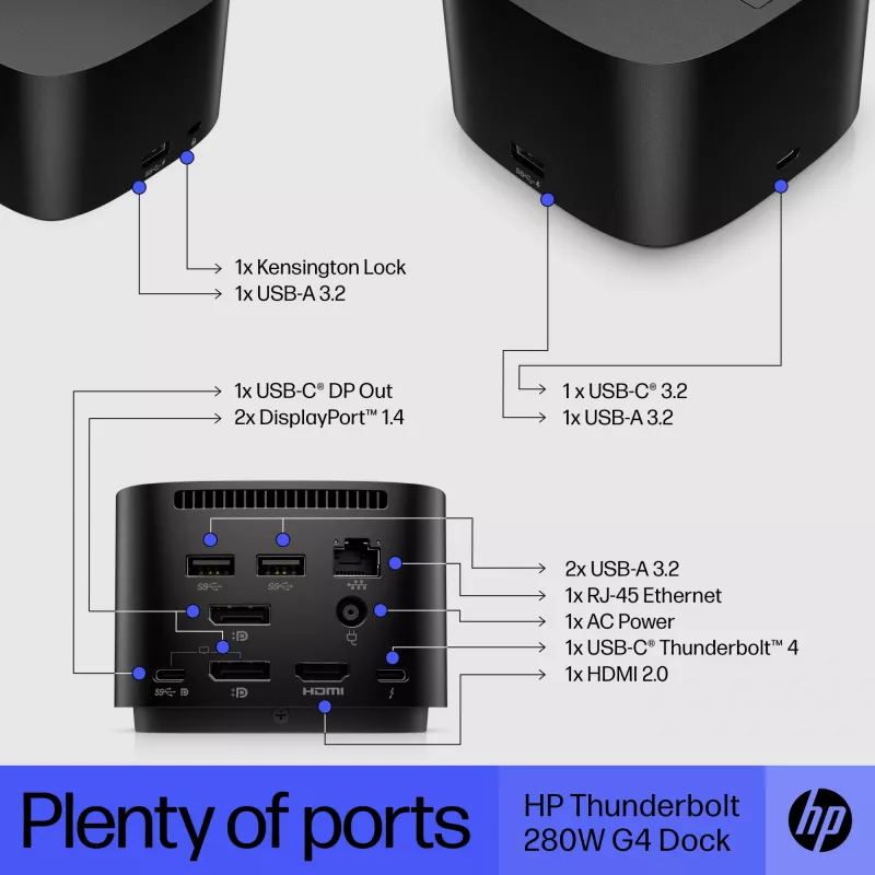 HP Thunderbolt Dock 280W G4 Wired Docking Station Thunderbolt 4 Black