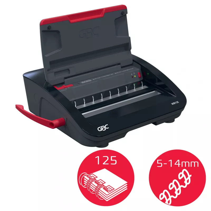 GBC WireBind® WB15E Electric Binding Machine, Wire binding machine, Electric, 125 sheets, Black, Red