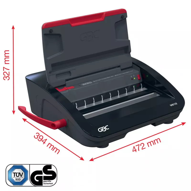 GBC WireBind® WB15E Electric Binding Machine, Wire binding machine, Electric, 125 sheets, Black, Red