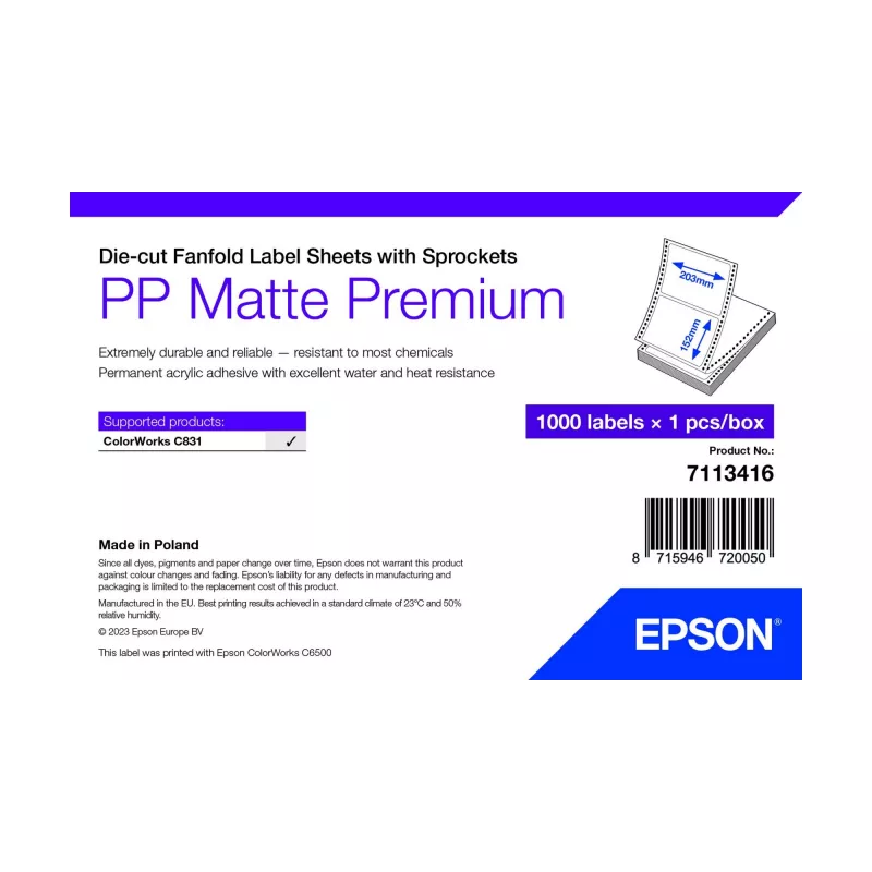 Self-adhesive printer label Epson 7113416 White 20.3x15.2 cm 1000 pcs