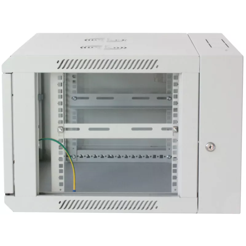 Intellinet 19 inch Network Cabinet - Wall Mount (Double Section Hinged Swing Out), 15U, 550mm Deep, Grey, Assembled, Max 30kg, Swings out for access to back of cabinet when installed on wall, Rack, Usable Depth 425mm, Parts for wall installation not included