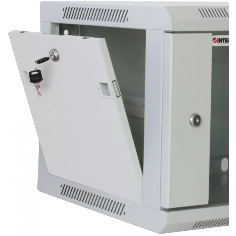 Intellinet 19 inch Network Cabinet - Wall Mount (Standard), 20U, 600mm Deep, Grey, Assembled, Max 60kg, Suitable also for use on desk or floor, Usable Depth 500mm, Metal & Glass Door, Back Panel, Removeable Sides, Parts for wall installation not included
