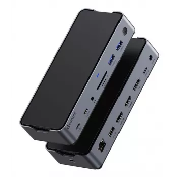 eSTUFF GLB232006 laptop dock/port replicator Wired USB 3.2 Gen 1 (3.1 Gen 1) Type-C Aluminium, Black
