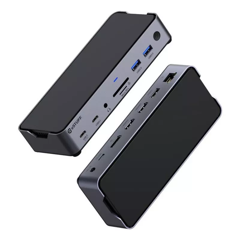 eSTUFF GLB232006 laptop dock/port replicator Wired USB 3.2 Gen 1 (3.1 Gen 1) Type-C Aluminium, Black