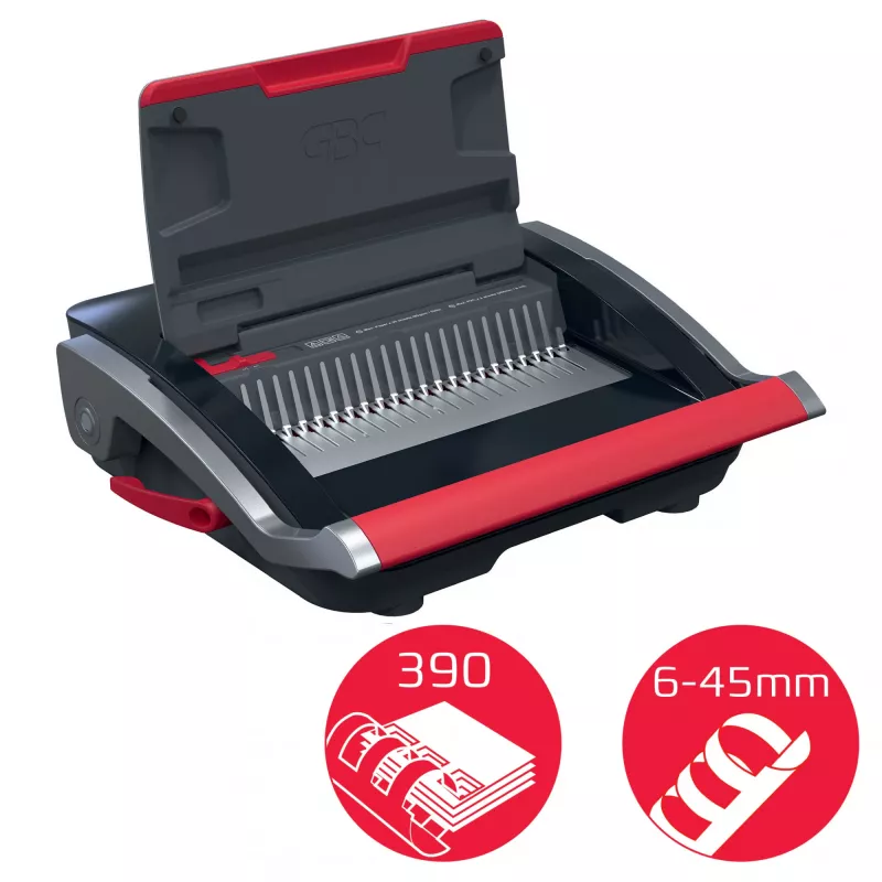 GBC CombBind® CB25 Manual Binding Machine, Comb binding machine, Manual, 390 sheets, Black, Red