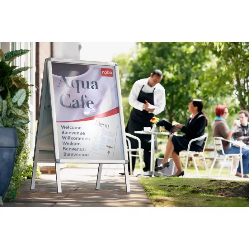 Nobo Essence A1 A-Frame Pavement Sign, Portable bulletin board, Silver, Aluminium, PVC, Steel, A1, 605 mm, 1095 mm