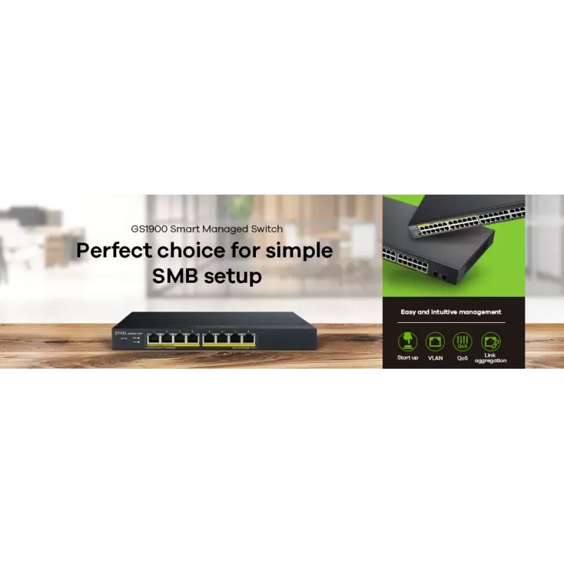 Zyxel GS1900-8HP Managed L2 Gigabit Ethernet (10/100/1000) Power over Ethernet (PoE) Black