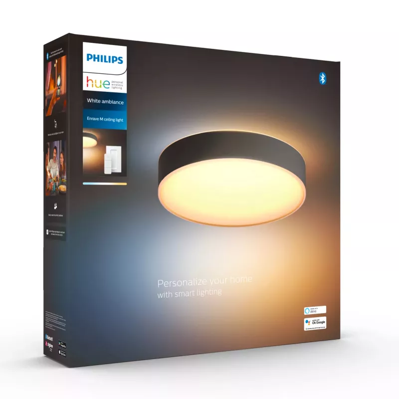Philips Hue White ambience Enrave medium ceiling lamp, Smart ceiling light, Bluetooth, Black, LED, Metal, Non-changeable bulb(s)