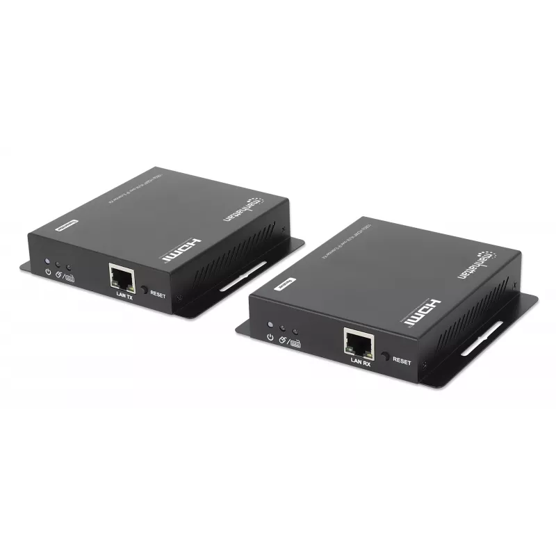 Manhattan 1080p HDMI KVM over IP Extender Kit, Extends 1080p@60Hz signal up to 120m with a single Cat6 Ethernet Cable or an IP-enabled network, Transmitter and Receiver, USB-A ports for PC/Mouse/Keyboard, Black, Three Year Warranty