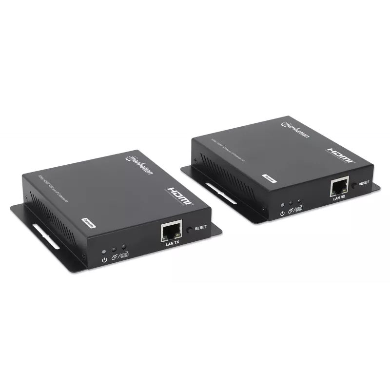 Manhattan 1080p HDMI KVM over IP Extender Kit, Extends 1080p@60Hz signal up to 120m with a single Cat6 Ethernet Cable or an IP-enabled network, Transmitter and Receiver, USB-A ports for PC/Mouse/Keyboard, Black, Three Year Warranty