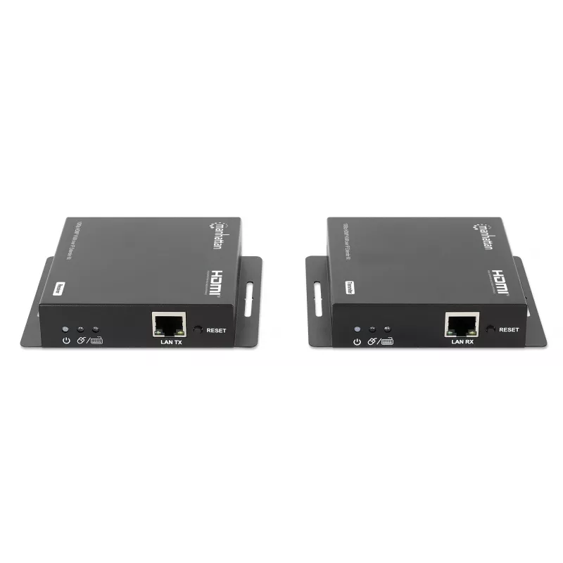 Manhattan 1080p HDMI KVM over IP Extender Kit, Extends 1080p@60Hz signal up to 120m with a single Cat6 Ethernet Cable or an IP-enabled network, Transmitter and Receiver, USB-A ports for PC/Mouse/Keyboard, Black, Three Year Warranty