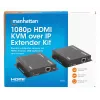 Manhattan 1080p HDMI KVM over IP Extender Kit, Extends 1080p@60Hz signal up to 120m with a single Cat6 Ethernet Cable or an IP-enabled network, Transmitter and Receiver, USB-A ports for PC/Mouse/Keyboard, Black, Three Year Warranty