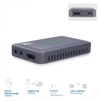 ACT USB-C Video Capture Card, HDMI 4K@60Hz passthrough, 4K@30Hz capture