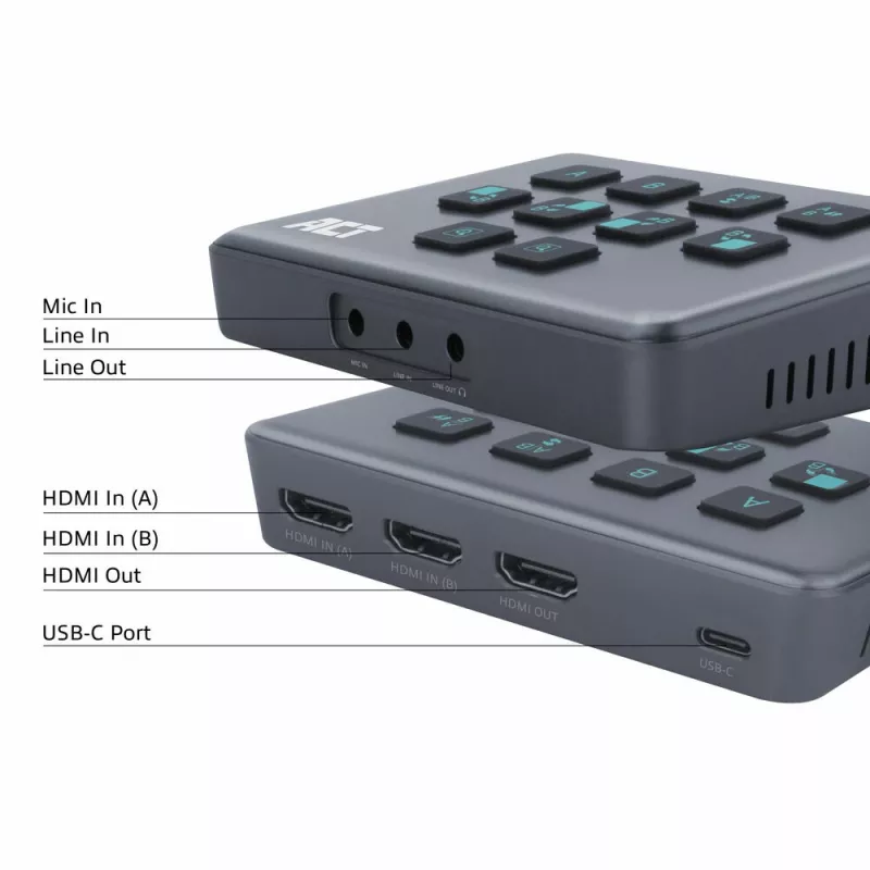 ACT Dual HDMI input USB-C Video Switcher 60Hz Grey