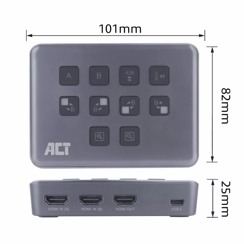 ACT Dual HDMI input USB-C Video Switcher 60Hz Grey