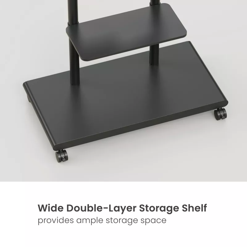 Mobile TV Trolley EQUIP 50 inch–90 inch with Pegboard Shelf, VESA 200x200–600x400, 60 kg, black