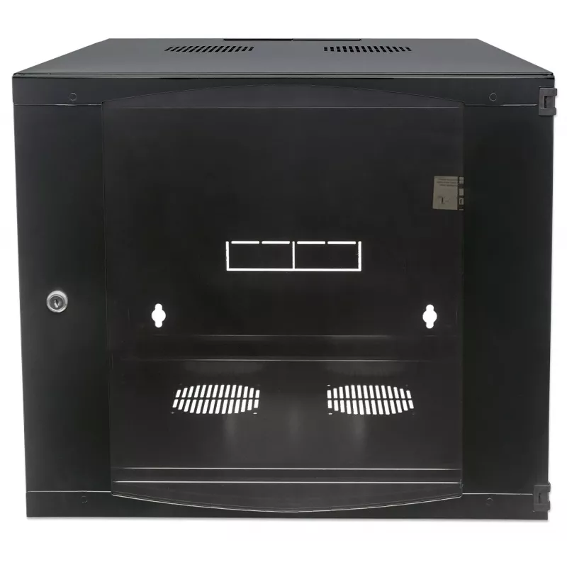 Intellinet 19 inch Network Cabinet - Wall Mount (Double Section Hinged Swing Out), 15U, 600mm Deep, Black, Flatpack, Max 30kg, Swings out for access to back of cabinet when installed on wall, Rack, Usable Depth 385mm, Parts for wall installation not included