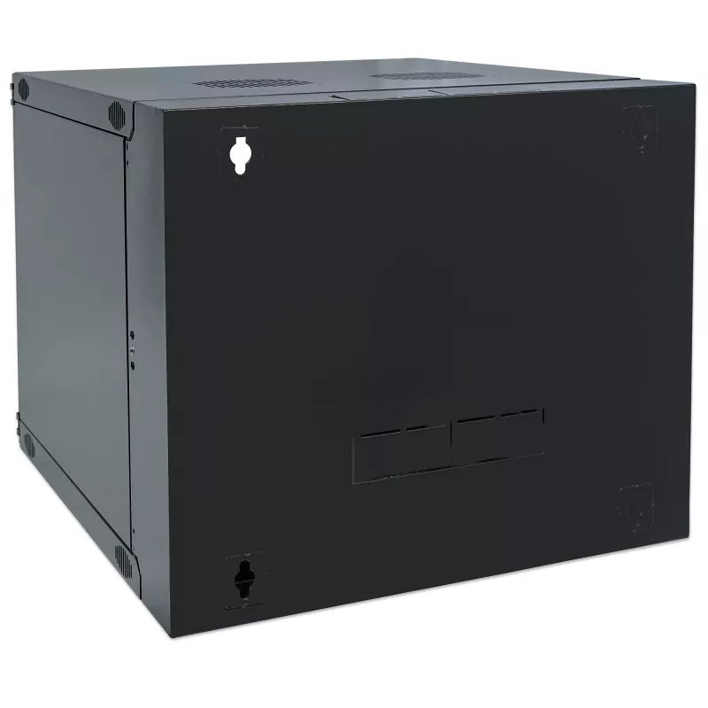 Intellinet 19 inch Network Cabinet - Wall Mount (Double Section Hinged Swing Out), 15U, 600mm Deep, Black, Flatpack, Max 30kg, Swings out for access to back of cabinet when installed on wall, Rack, Usable Depth 385mm, Parts for wall installation not included