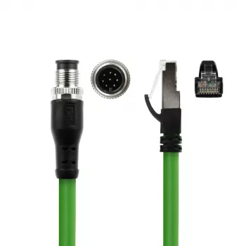 ACT Industrial 15.00 meters Sensor cable M12A 8-pin male to RJ45 male, Ultraflex SF/UTP TPE cable, shielded