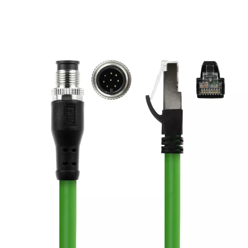 ACT Industrial 15.00 meters Sensor cable M12A 8-pin male to RJ45 male, Ultraflex SF/UTP TPE cable, shielded