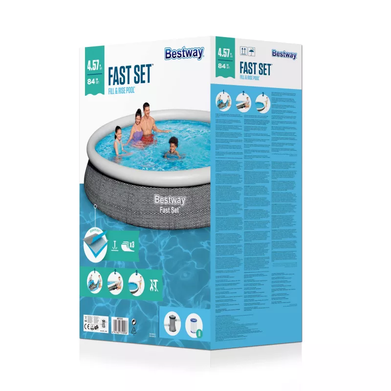 Framed pool Bestway Fast Set Round Inflatable Pool Set 4.57 m x 84 cm Capacity 9677 L