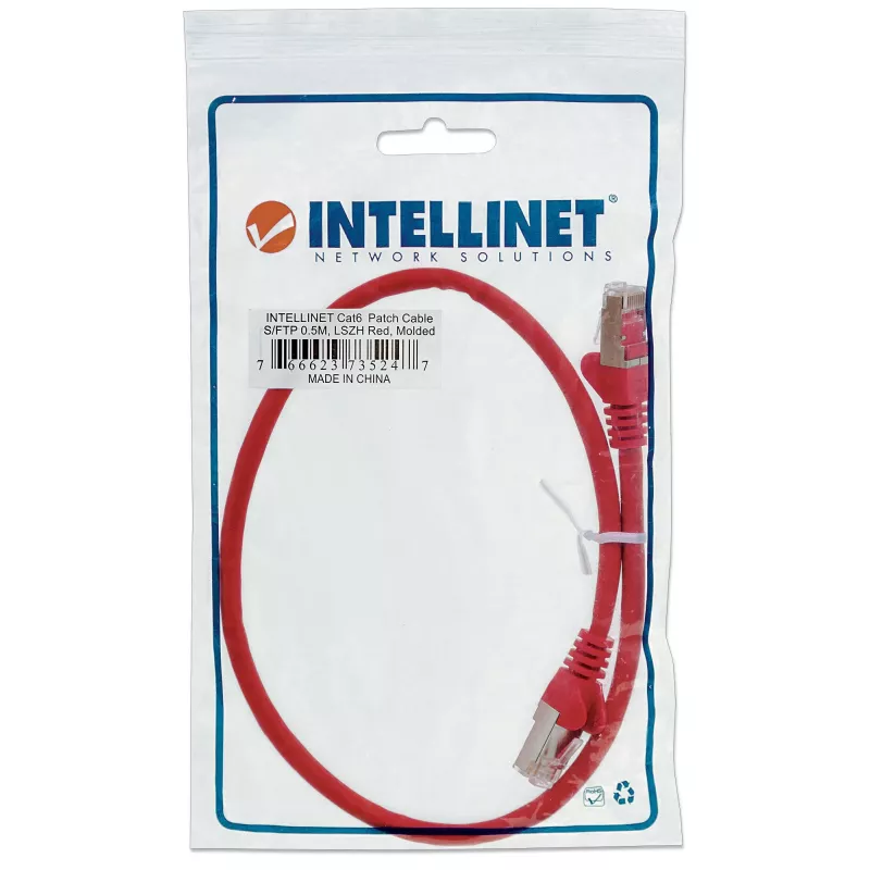 Intellinet Network Patch Cable, Cat5e, 15m, Red, CCA, SF/UTP, PVC, RJ45, Gold Plated Contacts, Snagless, Booted, Lifetime Warranty