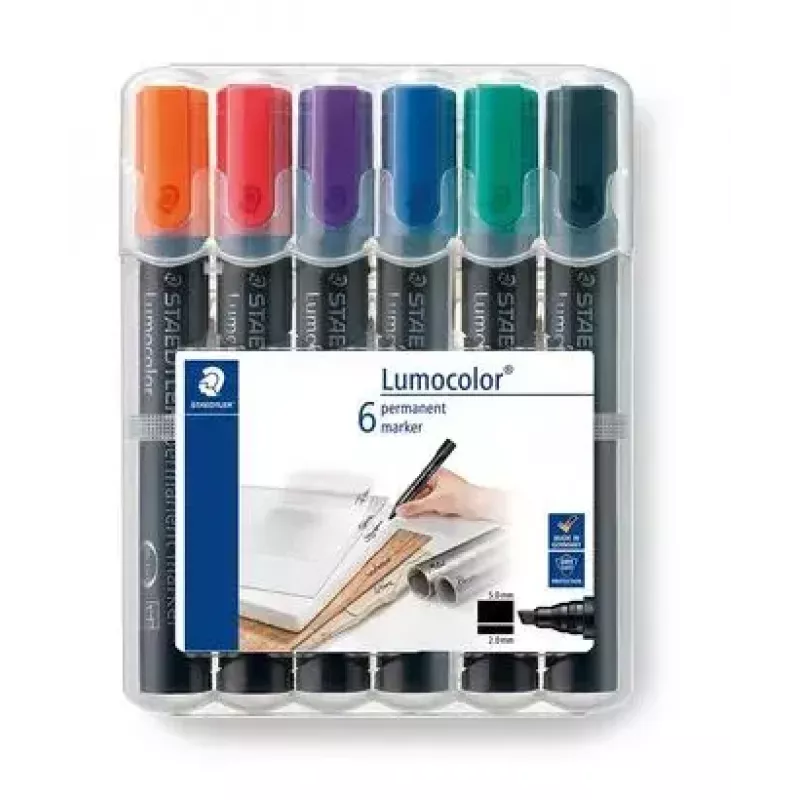 Permanent Marker Staedtler Lumocolor Chisel Tip 350 WP6 Black Blue Green Red Violet Yellow