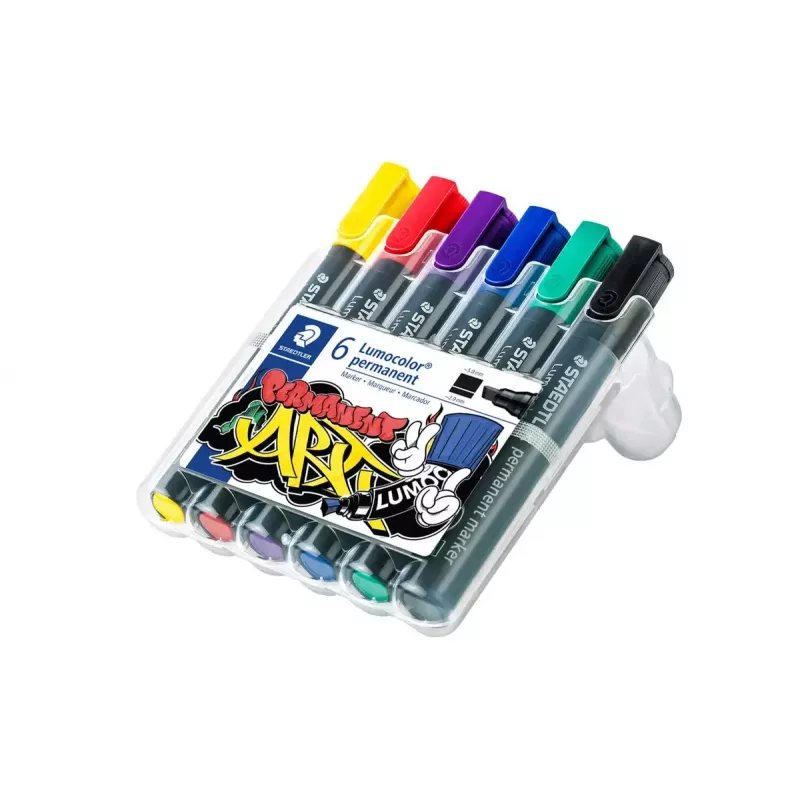Permanent Marker Staedtler Lumocolor Chisel Tip 350 WP6 Black Blue Green Red Violet Yellow