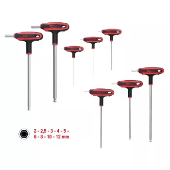 T-handle hex key set KS Tools 151.8150 — 9 pcs, short-arm T-handle