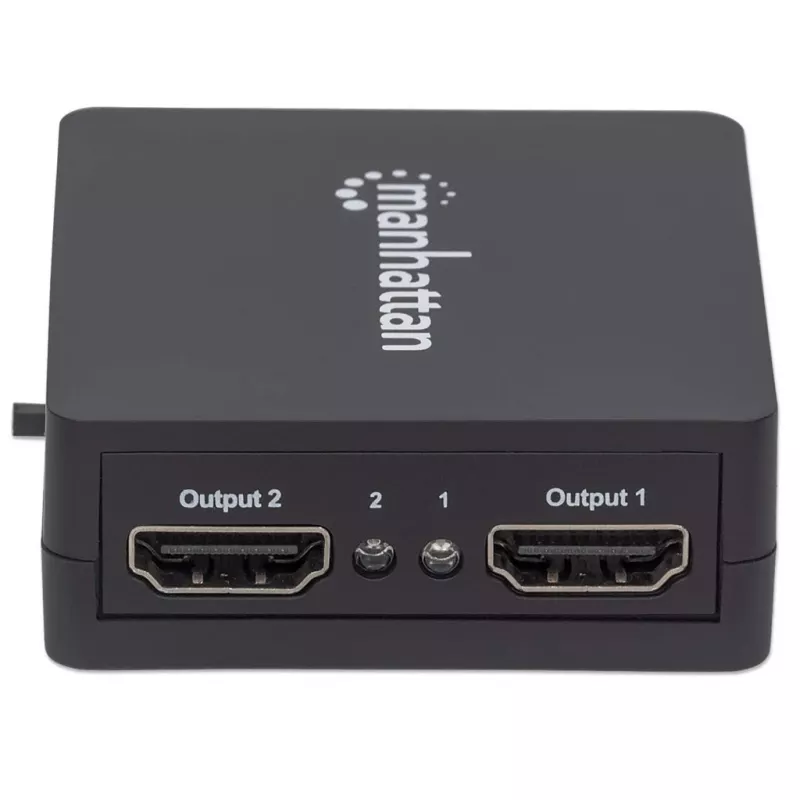 Manhattan HDMI Splitter 2-Port , 1080p, Black, Displays output from x1 HDMI source to x2 HD displays (same output to both displays), USB-A Powered (cable included, 0.7m), Three Year Warranty