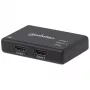 Manhattan HDMI Splitter 2-Port , 4K@30Hz, Displays output from x1 HDMI source to x2 HD displays (same output to both displays), AC Powered (cable 0.9m), Black, Three Year Warranty