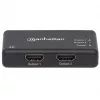 Manhattan HDMI Splitter 2-Port , 4K@30Hz, Displays output from x1 HDMI source to x2 HD displays (same output to both displays), AC Powered (cable 0.9m), Black, Three Year Warranty